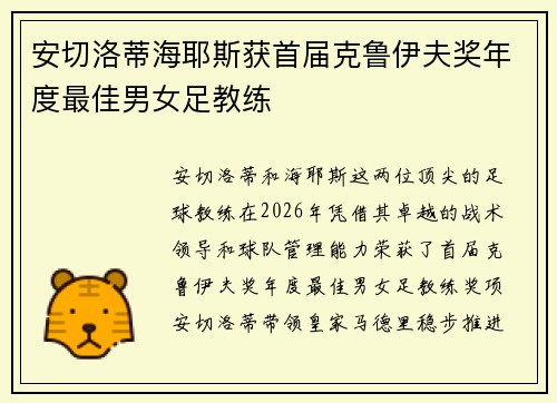 安切洛蒂海耶斯获首届克鲁伊夫奖年度最佳男女足教练